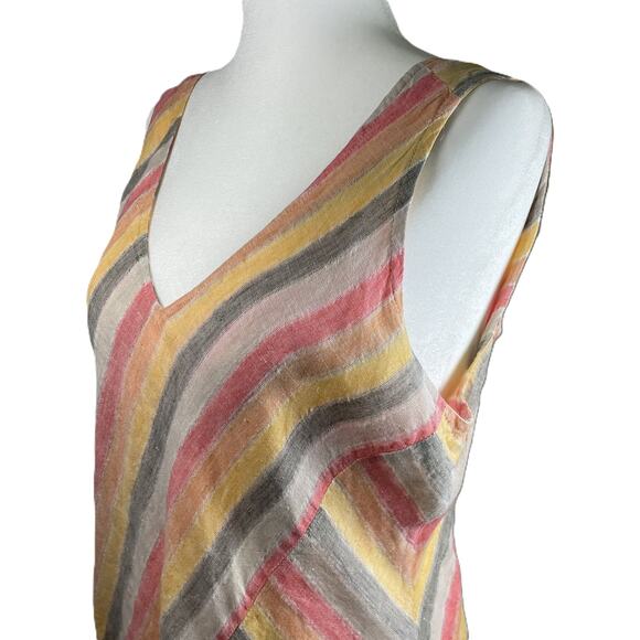 J Jill Love Linen Petite M Striped Linen Maxi Dress Summer Coastal Casual‎ Lined - Picture 5 of 14